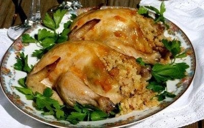 Apricot Cornish Hens with Fruited Cornbread Stuffing